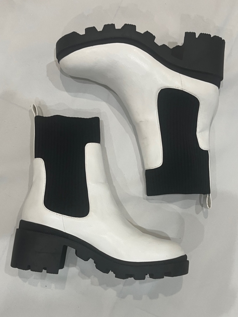 White & Black Chunky Chelsea Boots for Women